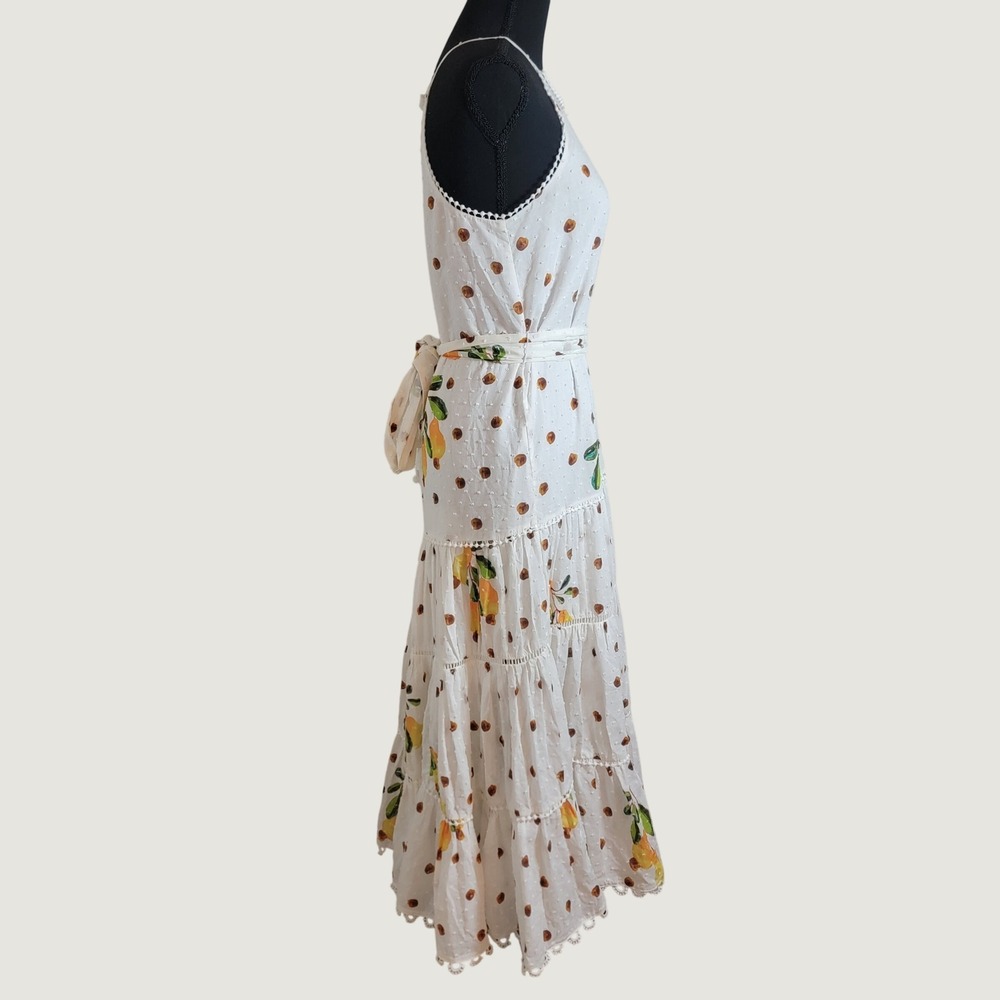 Farm Rio Women XS White Lemon Polka Dot Tiered Halter Maxi Dress Vacation Picnic - Picture 5 of 16